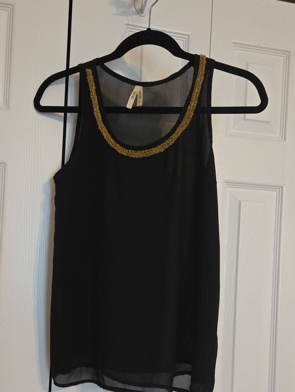 Truth Black Sheer Camisole with Gold Rope Neckline